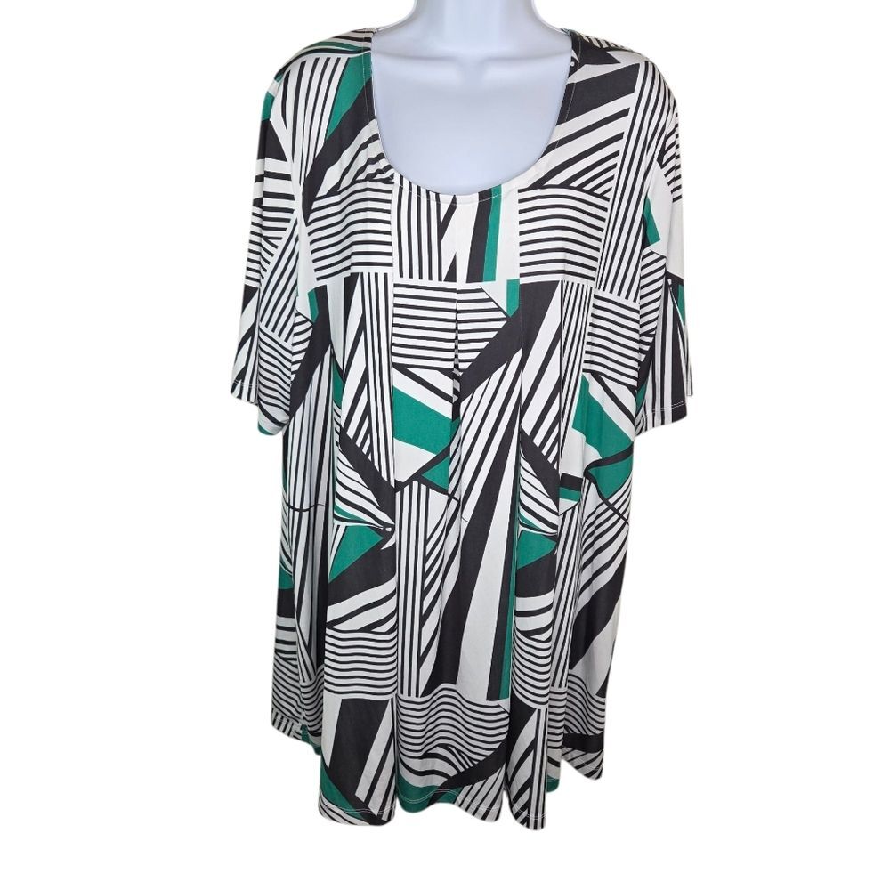 Ulla Popken Stretch Jersey Geometric Print Tunic Top Blouse Size 20/22